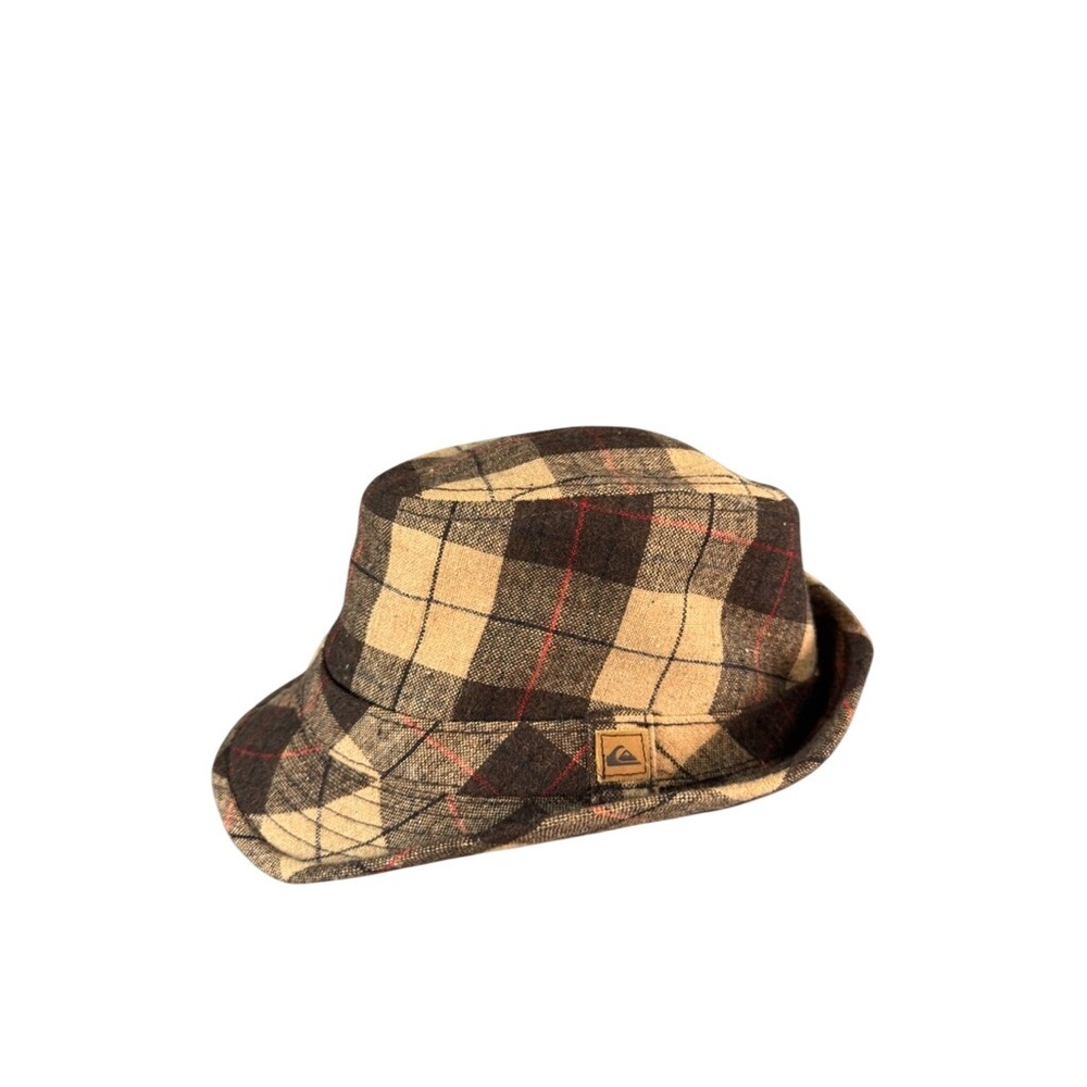 Quiksilver Plaid Fedora Hat Brown Tan Wool Blend Spring 08 Vintage Style